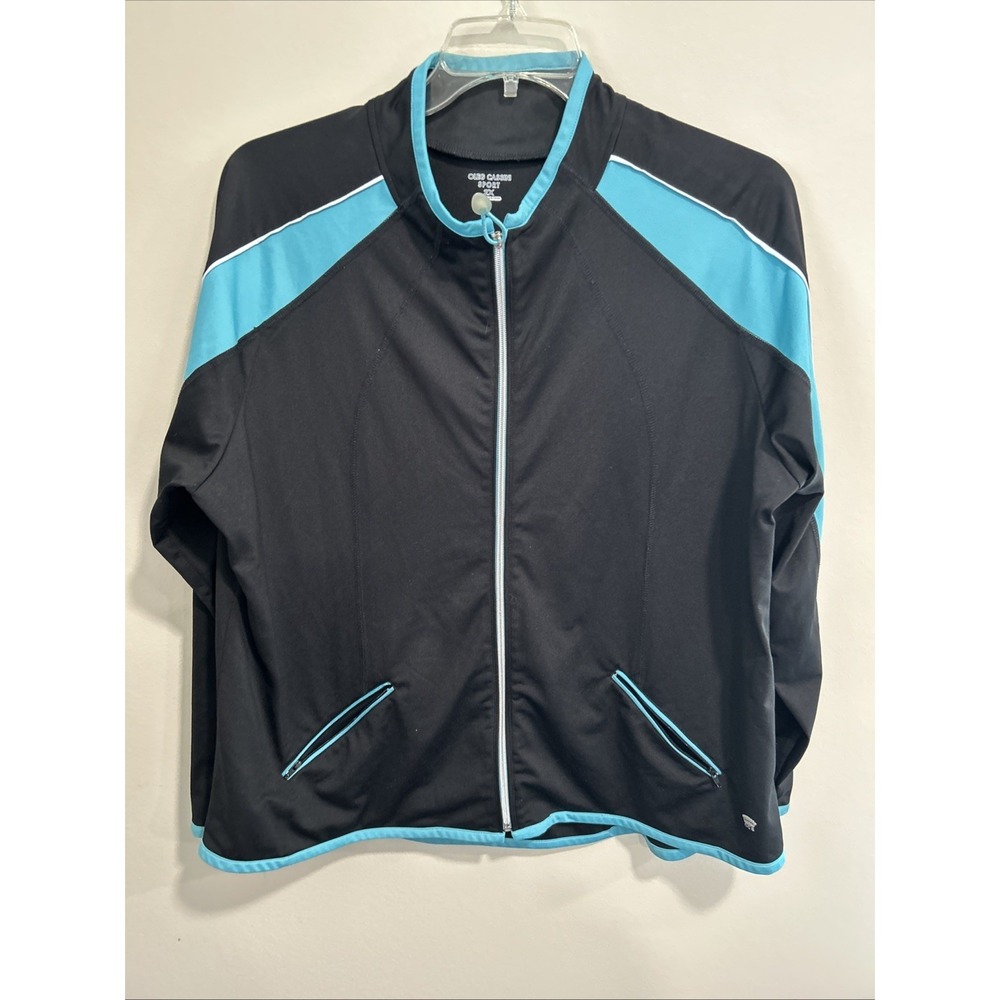 vintage oleg cassini‎ 2X Black Teal Track Suit Jacket Pants